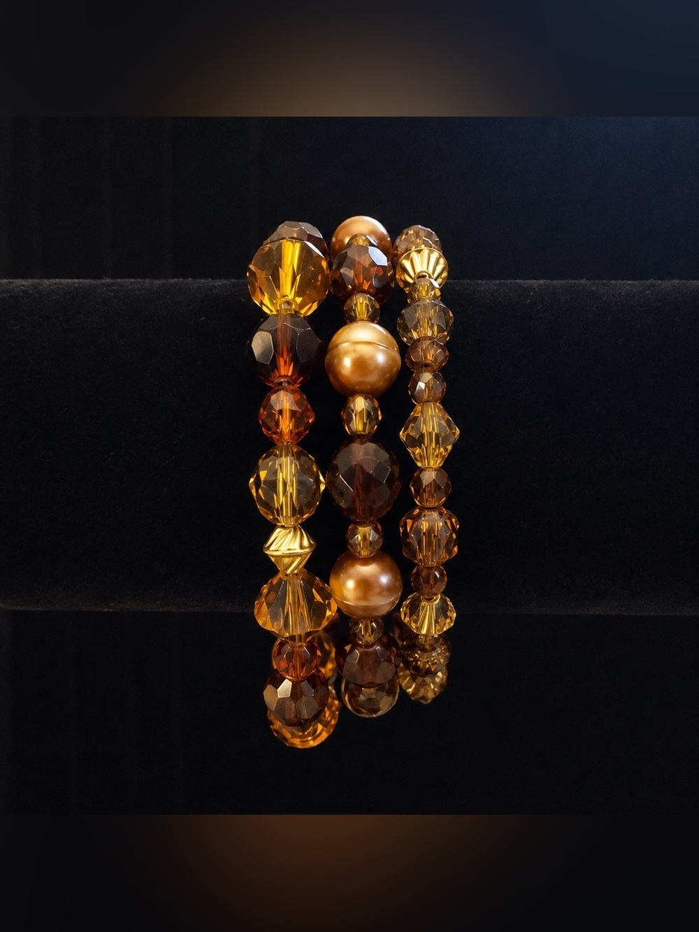 Amber Crystal Beaded Bracelet Stack Set